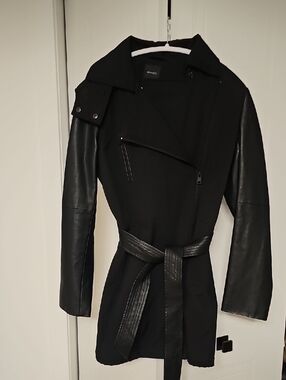 RW&CO. Black Mixed-Media Belted Trench Coat